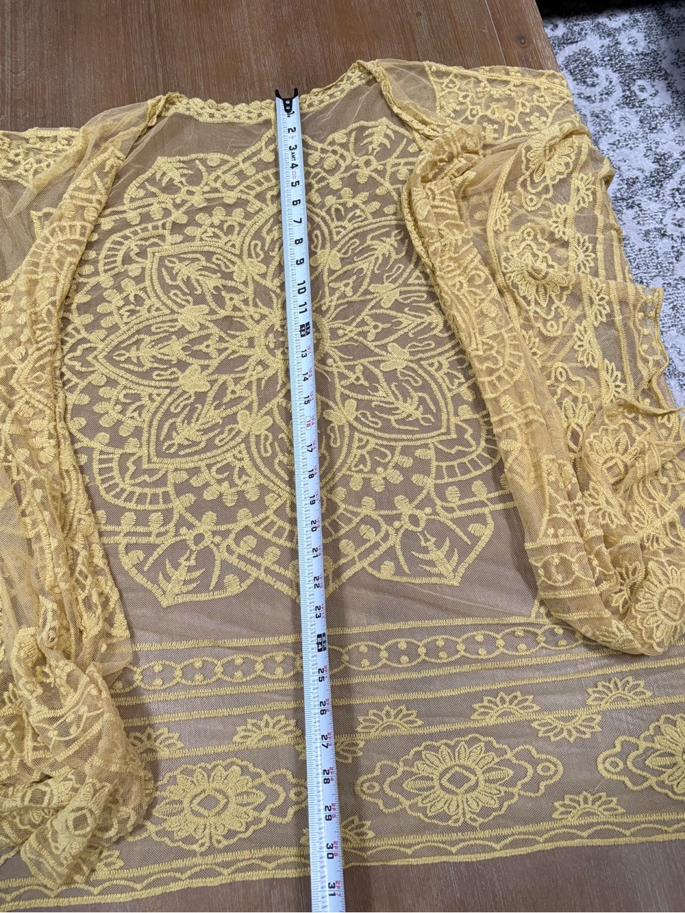 Mustard Yellow Sheer Embroidered Kimono Wrap - Picture 9 of 9